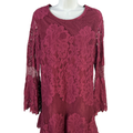 Lulu's Women's Burgundy Lace Lined Long Bell Sleeve Mini Dress - L