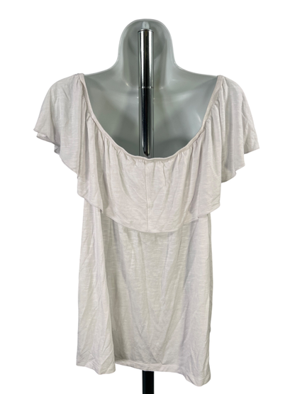 LOFT Women's White Ruffle Trim Blouse - L image 2