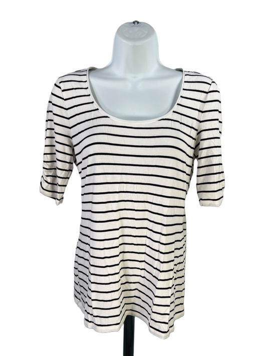 White House Black Market Women's White/Black Striped Short Sleeve Shirt - S