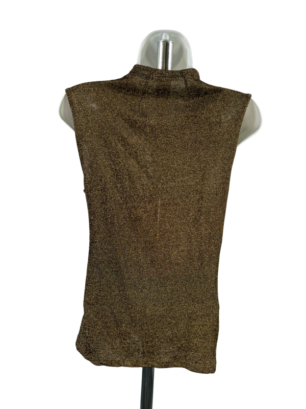 Lauren Ralph Lauren Women's Yellow Metallic Faux Wrap Sleeveless Blouse - M image 2