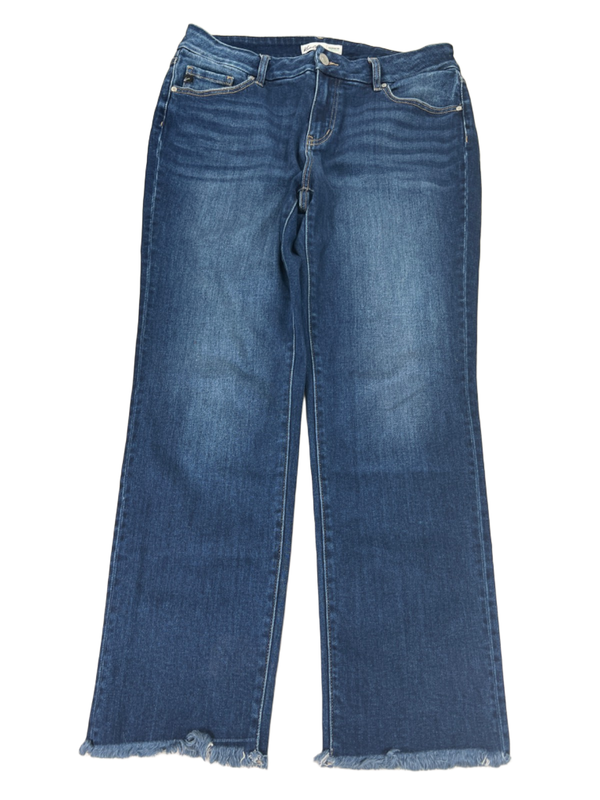 KanCan Women's Dark Wash Mid Rise Frayed Cuff Straight Denim Jeans - 14 Plus