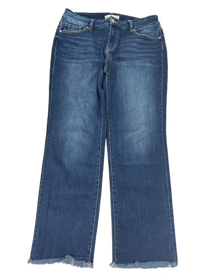 KanCan Women's Dark Wash Mid Rise Frayed Cuff Straight Denim Jeans - 14 Plus