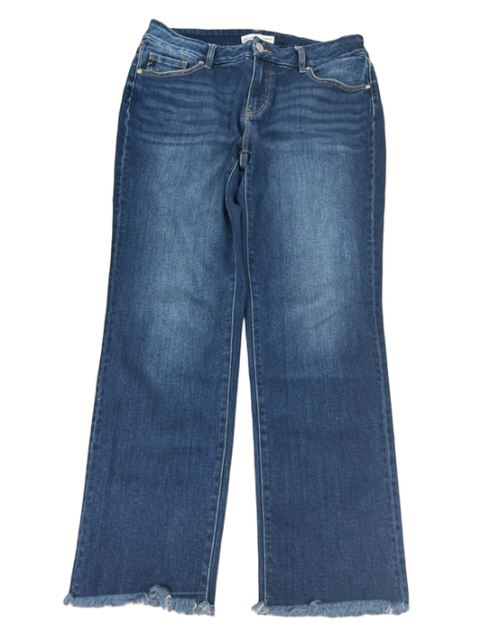 KanCan Women's Dark Wash Mid Rise Frayed Cuff Straight Denim Jeans - 14 Plus