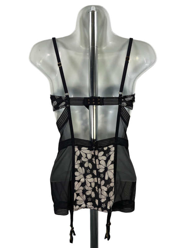 Victoria's Secret Women's Black/Beige Floral Underwire Corset Top - 34C image 2