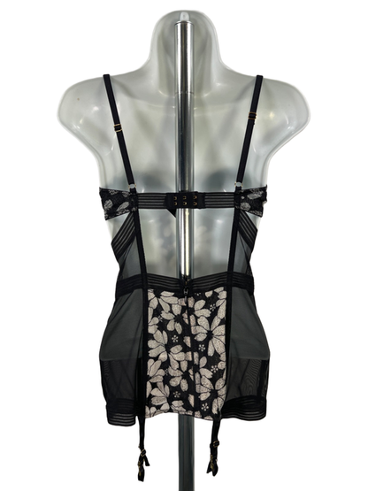 Victoria's Secret Women's Black/Beige Floral Underwire Corset Top - 34C image 2