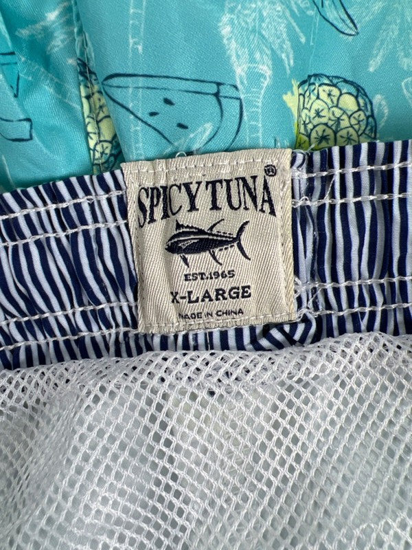 Spicy Tuna Men's Blue Pineapple Graphic Mesh Lined Swim Trunks - XL image 3