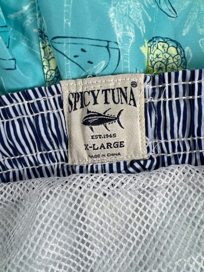 Spicy Tuna Men's Blue Pineapple Graphic Mesh Lined Swim Trunks - XL image 3