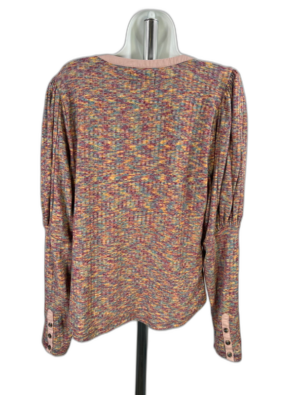 by Anthropologie Womens Purple/Multicolor Textured Long Sleeve Henley Shirt - XL image 2