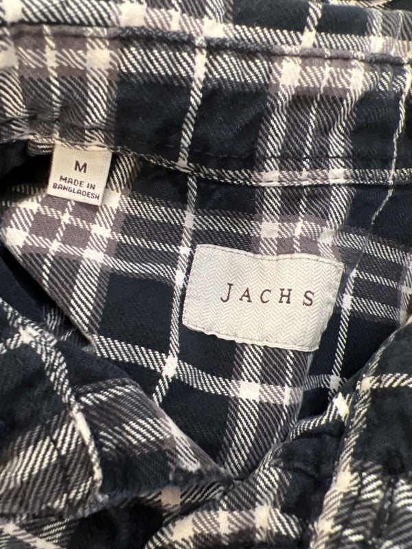 Jachs Men's Black/Ivory Plaid Long Sleeve Button Up Flannel Jacket - M image 3