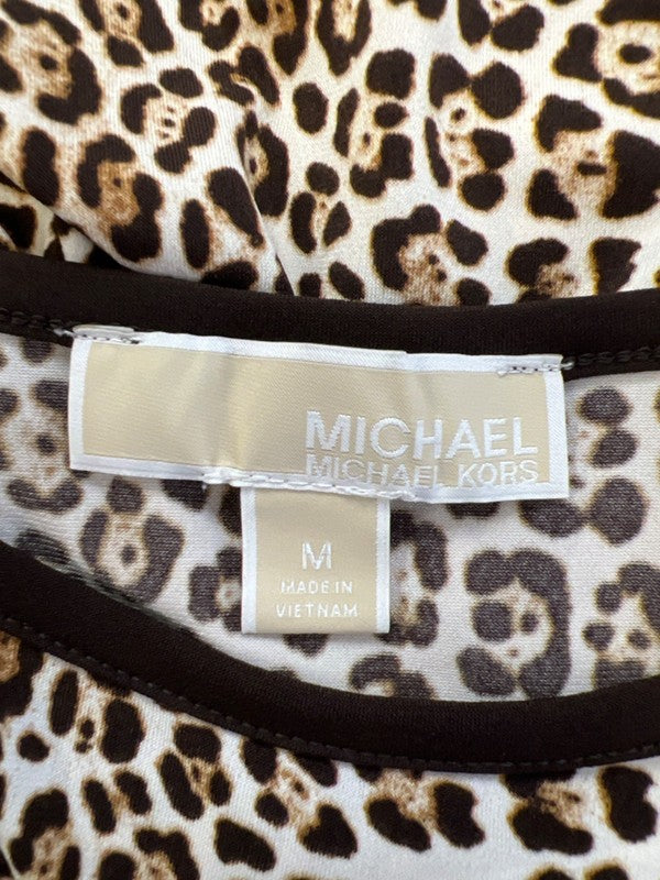 Michael Kors Women's Brown Cheetah Print 3/4 Bell Sleeve Flounce Mini Dress - M image 3