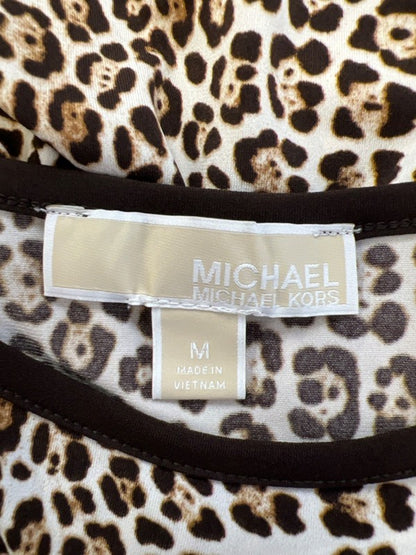 Michael Kors Women's Brown Cheetah Print 3/4 Bell Sleeve Flounce Mini Dress - M image 3