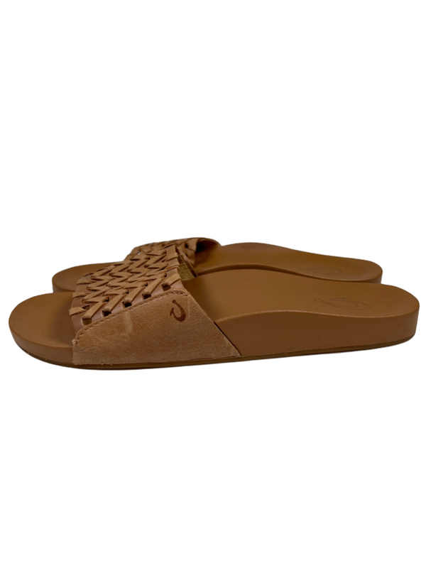 Olukai Women's Tan Leather Woven Kamola Slide Sandals - 9 image 5