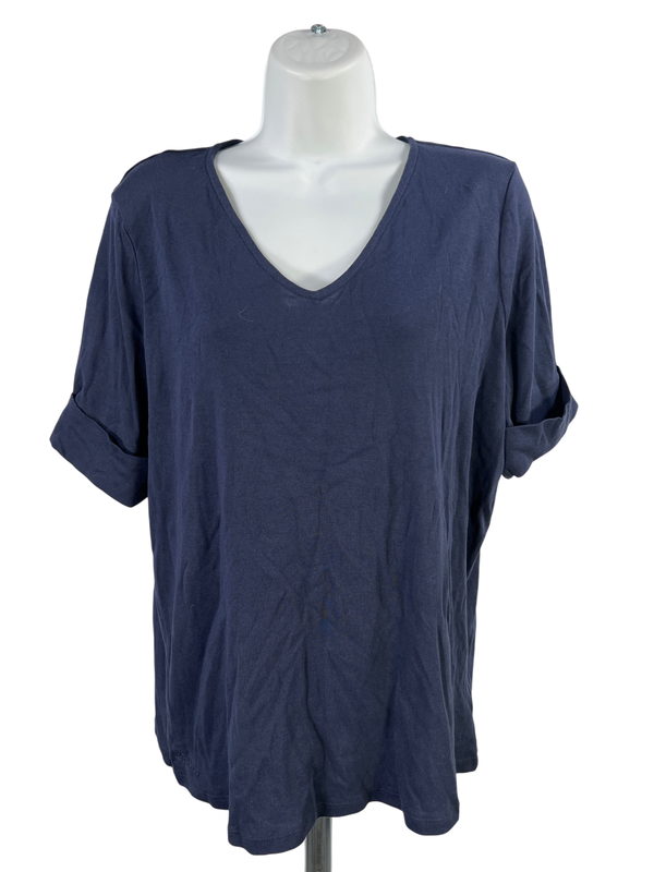 Lauren Ralph Lauren Women's Navy Blue Short Sleeve V-Neck Shirt - Plus 1X