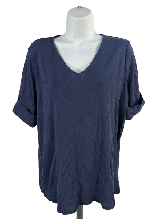 Lauren Ralph Lauren Women's Navy Blue Short Sleeve V-Neck Shirt - Plus 1X