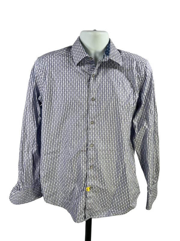 Robert Graham Men's Blue Striped Button Up Flip Cuff Classic Dress Shirt - M