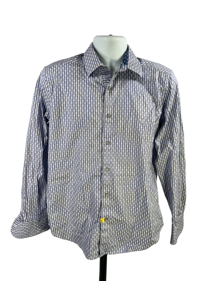 Robert Graham Men's Blue Striped Button Up Flip Cuff Classic Dress Shirt - M