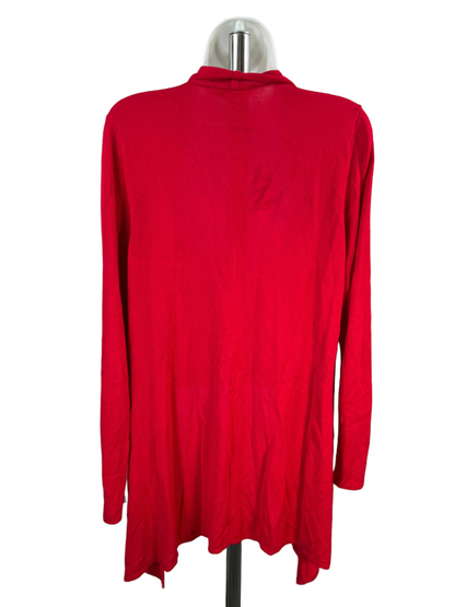 White House Black Market Women's Red Open Front Long Sleeve Cardigan Sweater - M image 2