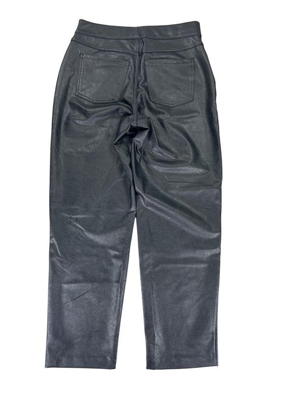Spanx Women's Black Faux Leather Pull On Stretch Straight Leg Pants - M image 2