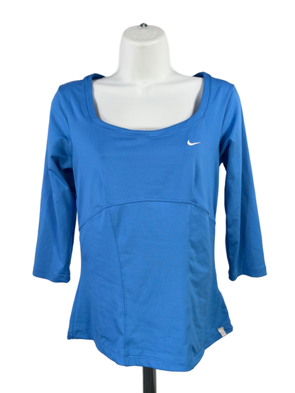 Nike Women's Blue 3/4 Sleeve Fitted Athletic Shirt - M