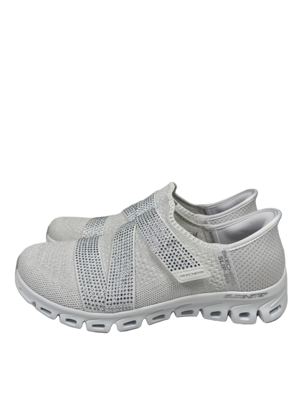 Skechers Women's White Slip-In Glide Step Rhinestone Z-Strap Sneakers - 8.5 image 6