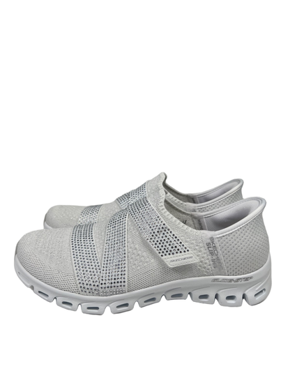 Skechers Women's White Slip-In Glide Step Rhinestone Z-Strap Sneakers - 8.5 image 6