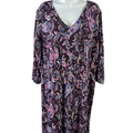 J Jill Women's Purple Paisley V Neck 3/4 Sleeve Midi Dress - 2X Plus