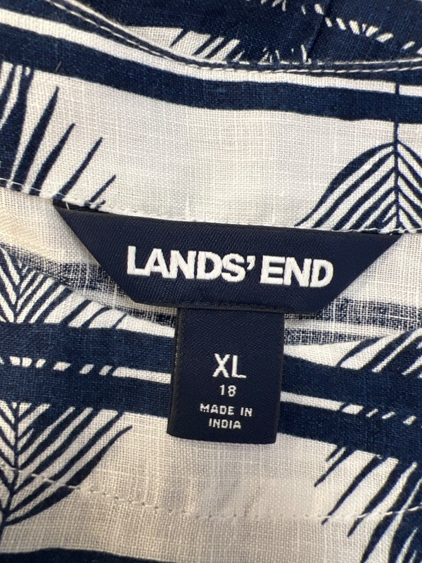 Lands End Women's White/Blue Linen Short Sleeve Blouse - XL/18 image 3