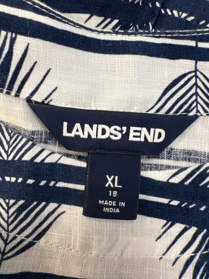 Lands End Women's White/Blue Linen Short Sleeve Blouse - XL/18 image 3