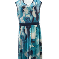 Dressbarn Women's Blue Sleeveless Mesh Lined Floral A-Line Dress - 14