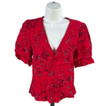 Madewell Women’s Red Windswept Floral Daylight 1/2 Sleeve V-Neck Blouse - 4