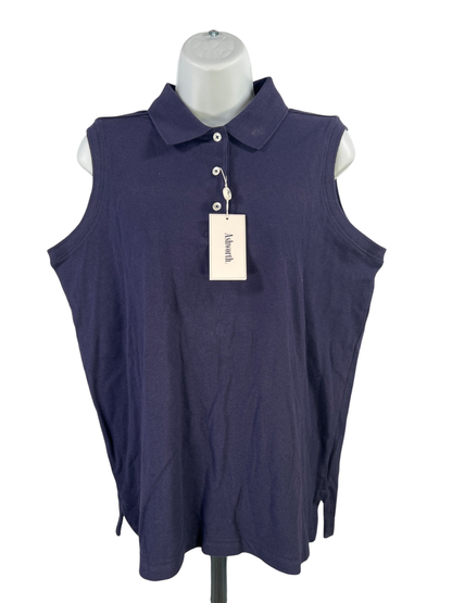 Ashworth Women's Blue Cotton Sleeveless Polo Shirt - M