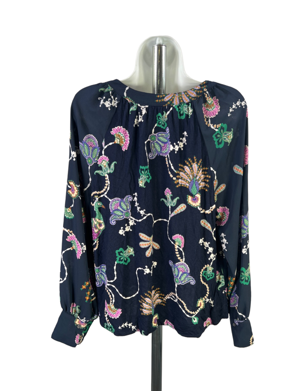 Loft Women's Blue Paisley Floral V Neck Long Sleeve Blouse - M image 2