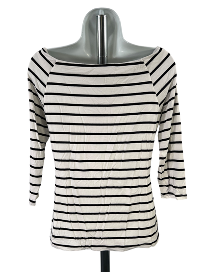 White House Black Market Women's White Striped 3/4 Sleeve Shirt - S image 2