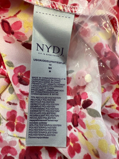 NYDJ Women's Pink Floral Pintuck Pleated 3/4 Sleeve Button Up Blouse - 1X Plus image 4