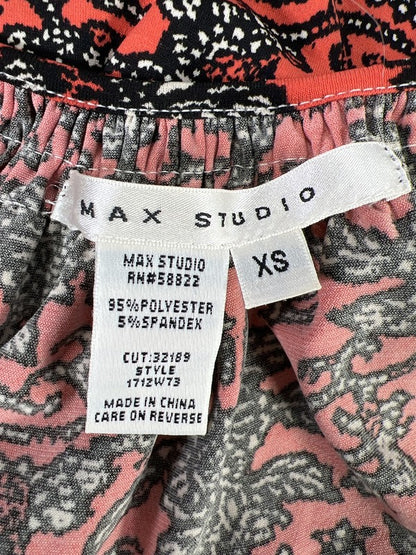 Max Studio Women’s Red Floral Short Sleeve Waisted Bottom Blouse - XS image 3