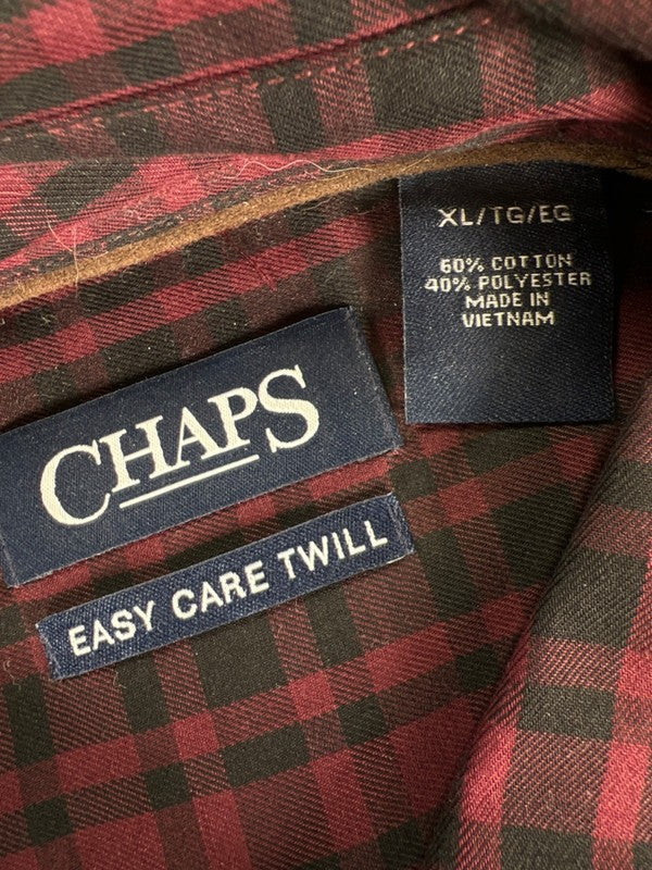 Chaps Men's Burgundy/Black Plaid Long Sleeve Button Up Shirt - XL image 3