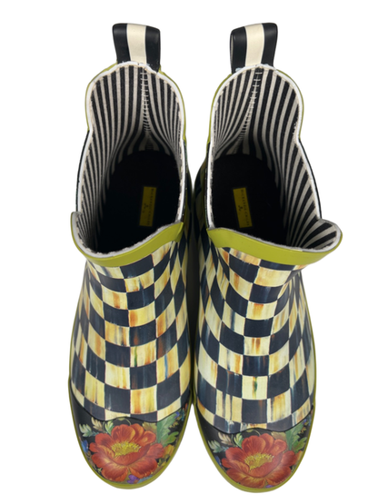 Mackenzie Childs Women's Green Checkered Short Rubber Rain Boots - 10 image 3