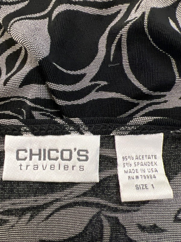 Chico's Women's Black/Gray V-Neck 3/4 Sleeve Blouse - 1/US M image 3