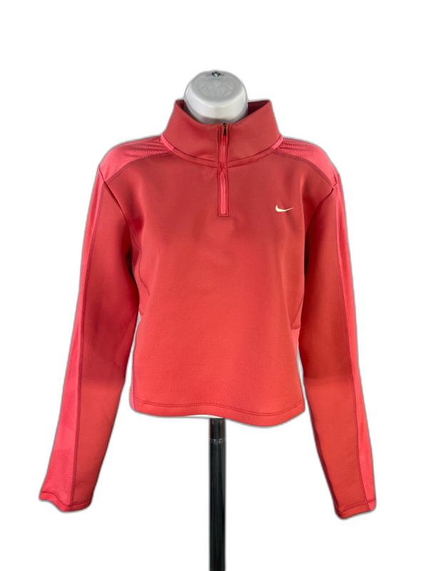 Nike Pro Women's Red/Pink 1/4 Zip Training Cropped Pullover Athletic Shirt - M