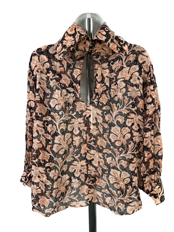 Banana Republic Women's Orange/Black Metallic Sheer Reversed Blouse - S image 2