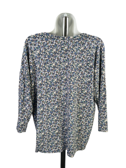 J Jill Women's Blue Floral V Neck 3/4 Sleeve Shirt - M image 2