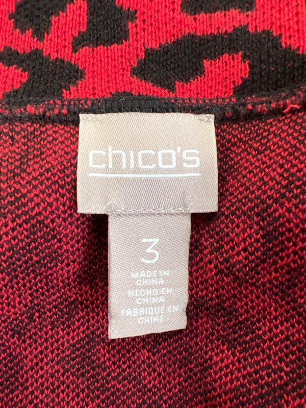 Chico's Women's Red/Black Leopard Fringe Long Sleeve Cardigan Sweater - 3/US XL image 3
