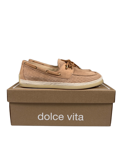 Dolce Vita Women's Tan Doris Perforated Suede Slip On Boat Shoes - 10