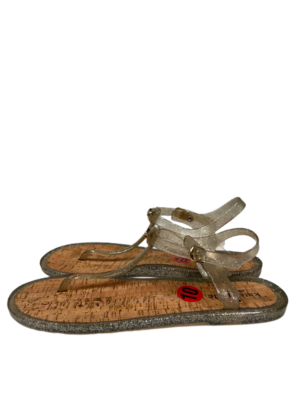 Kate Spade Women's Gray Glitter Jelly Cork Bottom T-Strap Sandals - 10 image 5