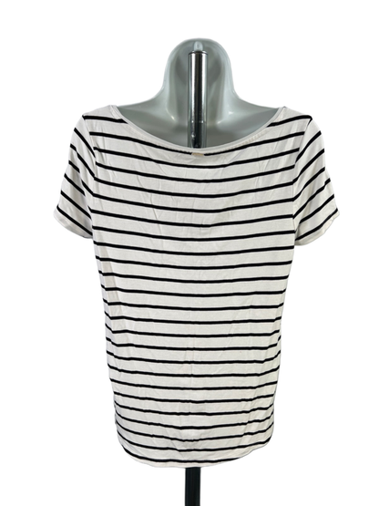 White House Black Market Women's White/Black Button Shoulder Tee Shirt - S image 2