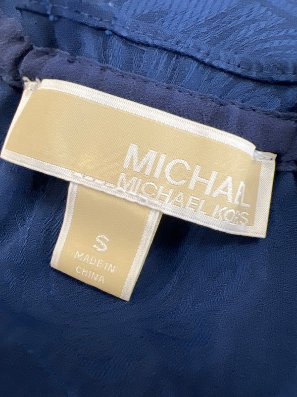 Michael Kors Women's Navy Blue Semi Sheer Ruffle Long Balloon Sleeve Blouse - S image 3