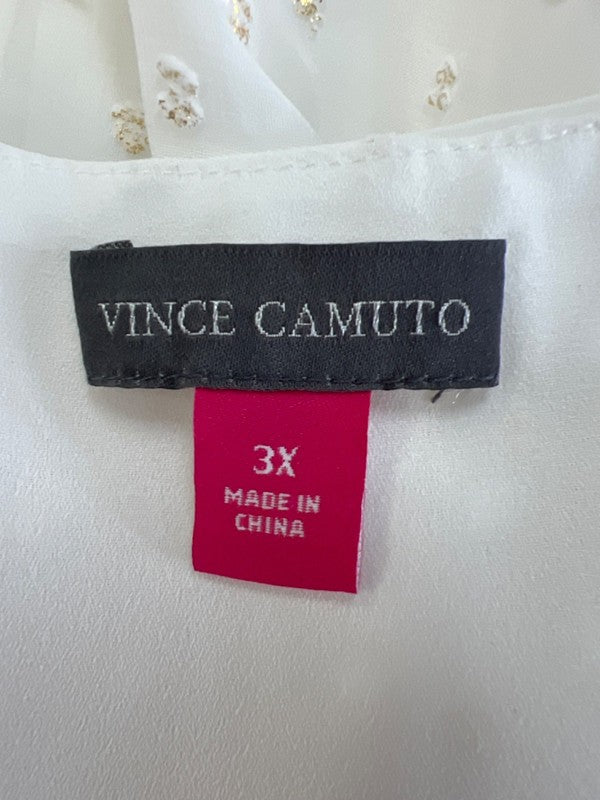 Vince Camuto Women's White/Gold Metallic 3/4 Ruffle Sleeve Blouse - Plus 3X image 3