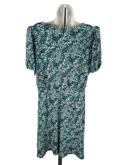 LOFT Women's Blue Floral Short Sleeve Keyhole Front A-Line Dress - 8 image 2