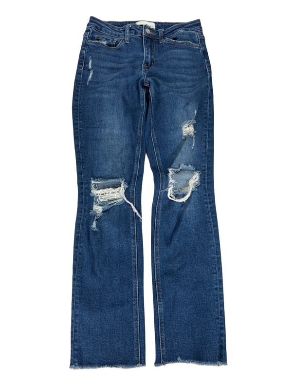 Vervet Women's Dark Wash Distressed Straight Denim Jeans - 26
