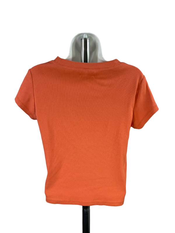 Madewell Women's Orange Ribbed Short Sleeve Crewneck Tee Shirt - L image 2